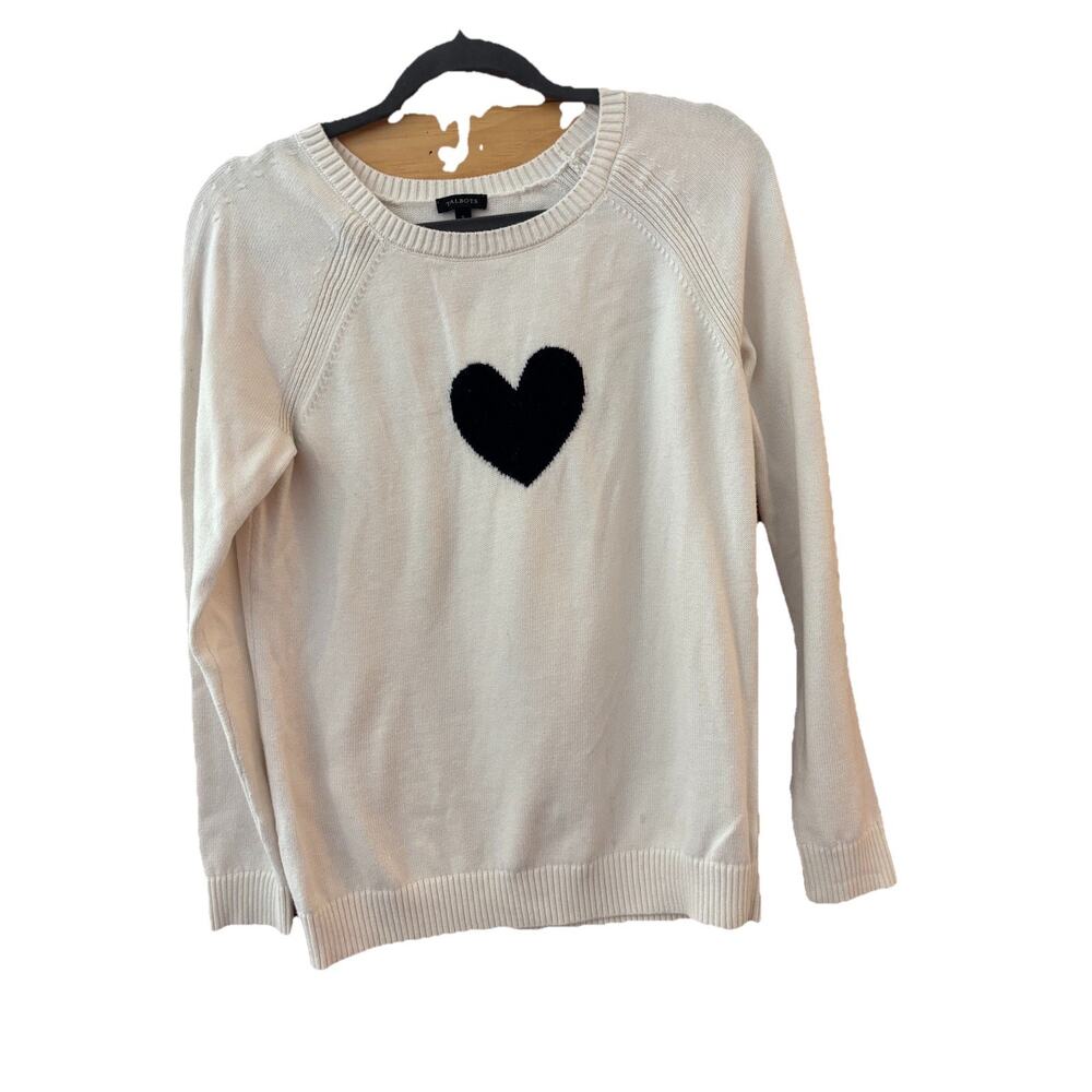 Talbots Cream Crewneck Sweater with Black Heart